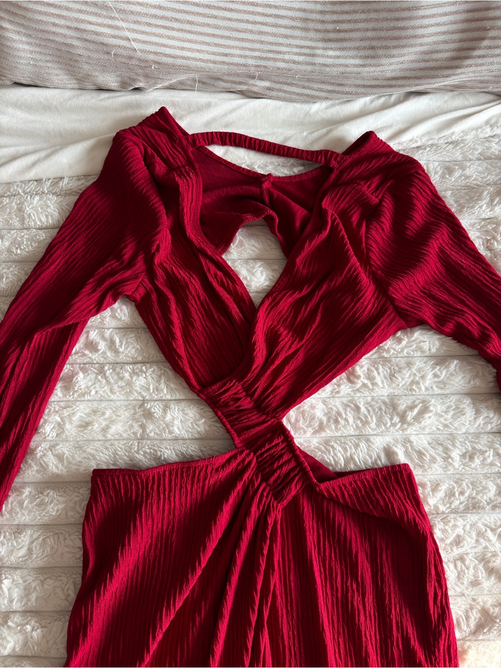 SHEIN Red Twist-Front Ribbed Maxi Dress